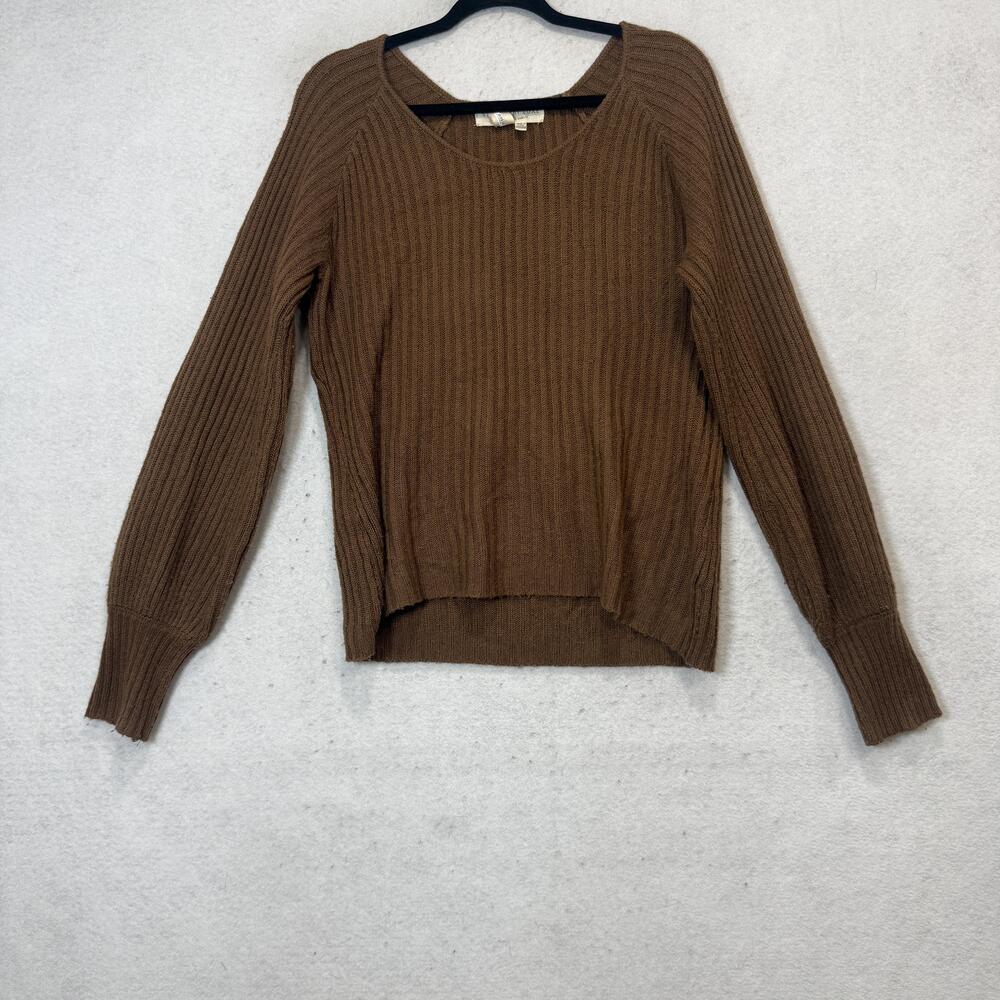 Saltwater Luxe Sweater Womens Medium Brown Scoop Neck Ribbed Knit Pullover